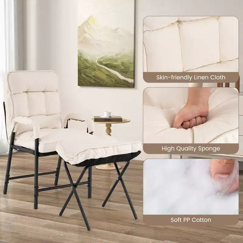 Poltrona moderna con pouf Poltrona in tessuto di lino con schienale regolabile