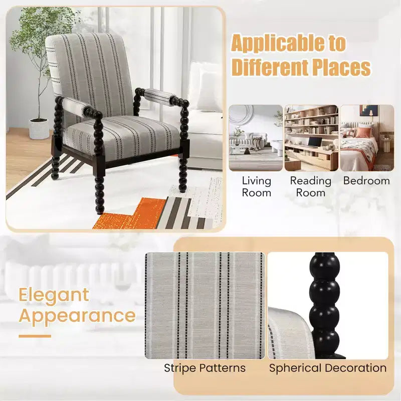 Accent Chair Upholstered Armchair with Rubber Wood Frame Ergonomic Backrest