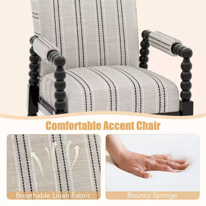 Accent Chair Upholstered Armchair with Rubber Wood Frame Ergonomic Backrest