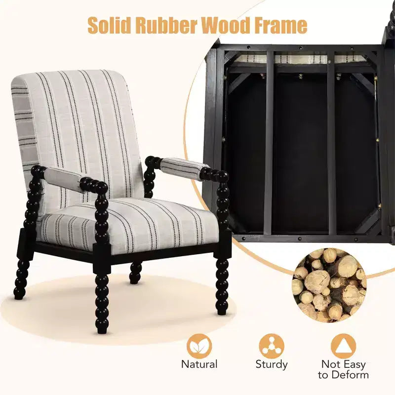 Accent Chair Upholstered Armchair with Rubber Wood Frame Ergonomic Backrest