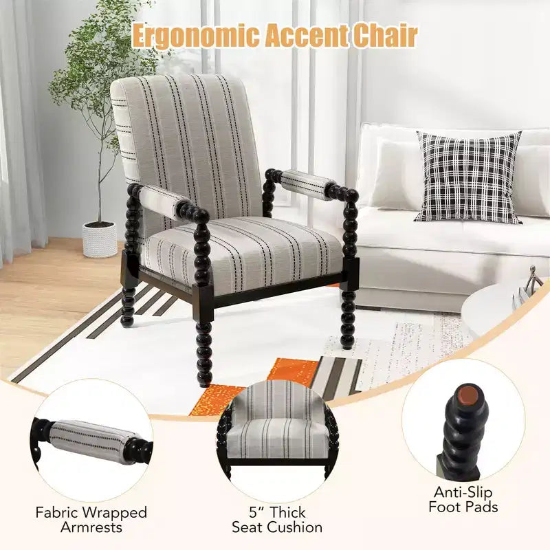 Accent Chair Upholstered Armchair with Rubber Wood Frame Ergonomic Backrest