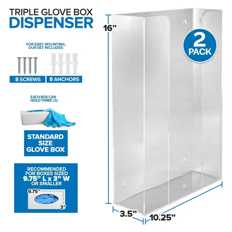 Dispenser per fazzoletti/guanti da parete in acrilico (2 pezzi)