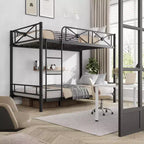Metal Bunk Bed Twin Over Twin, Industrial Bunkbeds Heavy Duty Bed with Safety Guard Rails & Space-Saving Design, Steel Bed for School, Bedroom