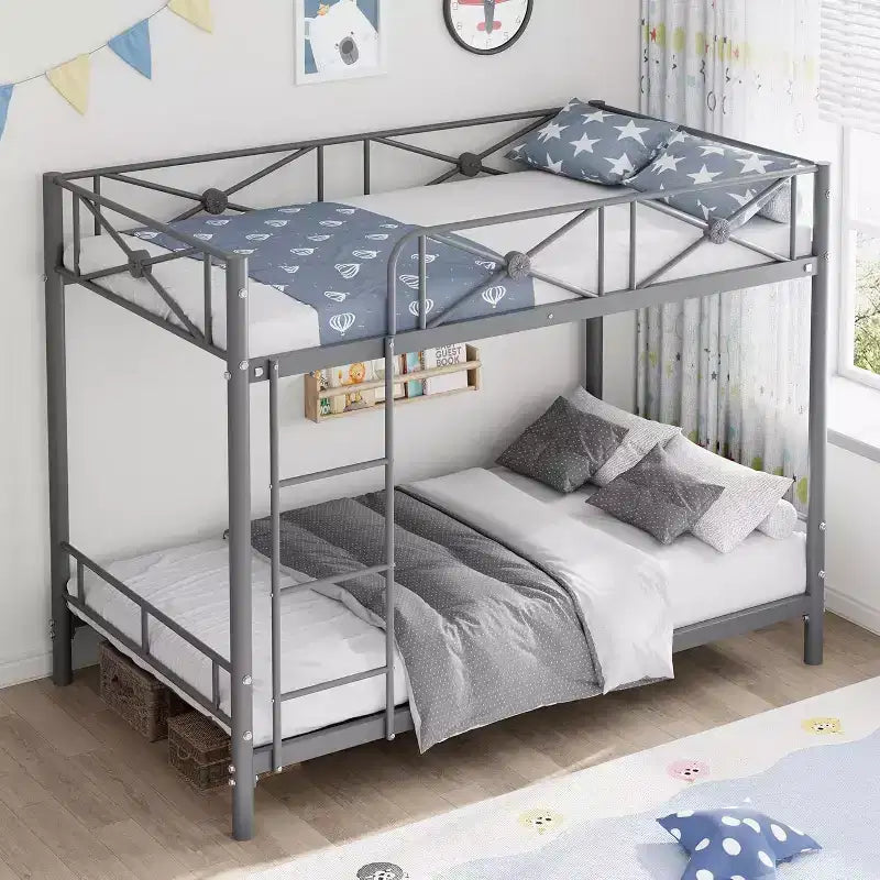 Letto a castello in metallo a due piazze, letti a castello industriali resistenti con sponde di sicurezza e design salvaspazio, letto in acciaio per scuola, camera da letto