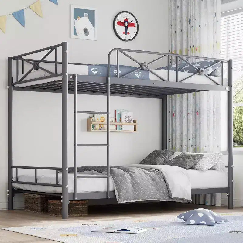 Letto a castello in metallo a due piazze, letti a castello industriali resistenti con sponde di sicurezza e design salvaspazio, letto in acciaio per scuola, camera da letto