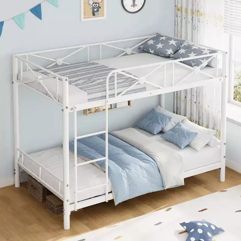 Letto a castello in metallo a due piazze, letti a castello industriali resistenti con sponde di sicurezza e design salvaspazio, letto in acciaio per scuola, camera da letto