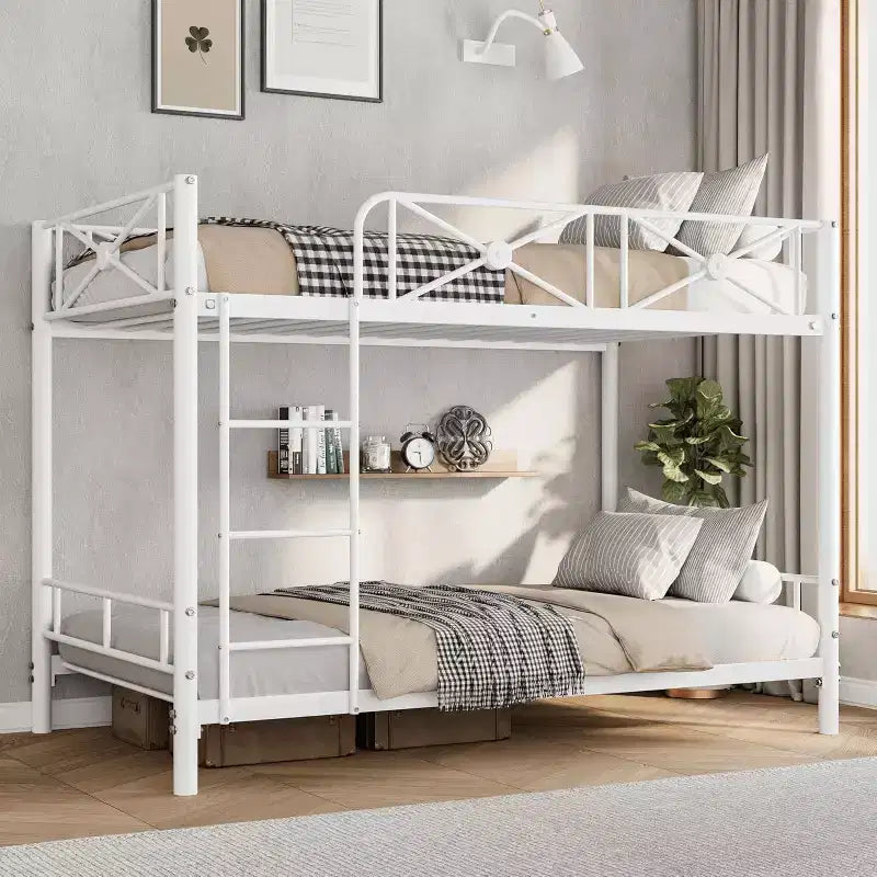 Letto a castello in metallo a due piazze, letti a castello industriali resistenti con sponde di sicurezza e design salvaspazio, letto in acciaio per scuola, camera da letto