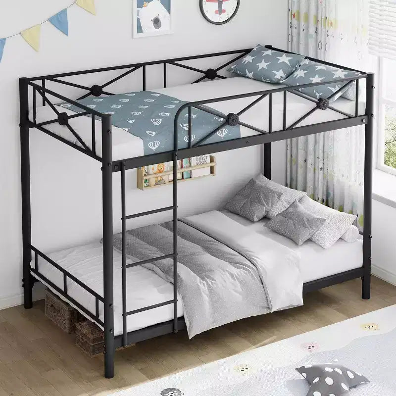 Letto a castello in metallo a due piazze, letti a castello industriali resistenti con sponde di sicurezza e design salvaspazio, letto in acciaio per scuola, camera da letto