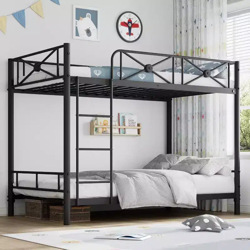 Letto a castello in metallo a due piazze, letti a castello industriali resistenti con sponde di sicurezza e design salvaspazio, letto in acciaio per scuola, camera da letto