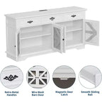 Mobile credenza da 63 pollici con contenitore, mobile contenitore da cucina in legno con stazione di ricarica, 3 cassetti, 4 ante e ripiani regolabili per sala da pranzo