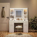 Okak Large Vanity Table with 6 Drawers and Shelves, Makeup Vanity with Large Mirror, Corner Vanity for Dressing Room, Bedroom, White