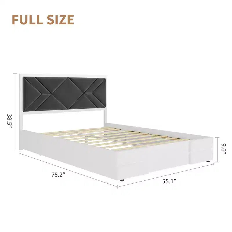 Struttura letto imbottita, Struttura letto in legno con testiera imbottita in tessuto, Nessuna rete a molle necessaria, Robuste doghe in legno, Facile da montare, Bianco