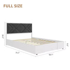 Struttura letto imbottita, Struttura letto in legno con testiera imbottita in tessuto, Nessuna rete a molle necessaria, Robuste doghe in legno, Facile da montare, Bianco