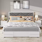 Struttura letto imbottita, Struttura letto in legno con testiera imbottita in tessuto, Nessuna rete a molle necessaria, Robuste doghe in legno, Facile da montare, Bianco