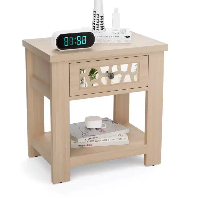 Tavolino comodino da salotto, con cassetto, per soggiorno o camera da letto, stile rustico