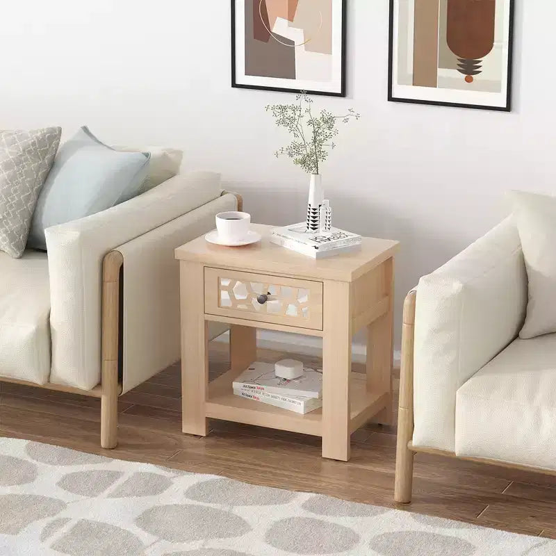 Side End Table Nightstand with Drawer for Living Room Bedroom Rustic