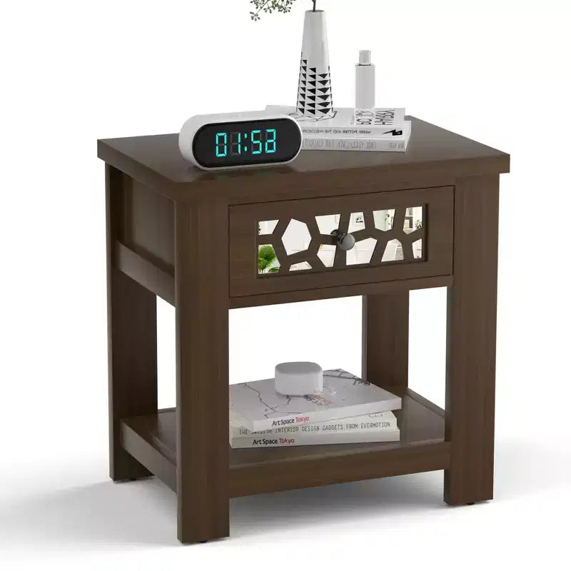 Tavolino comodino da salotto, con cassetto, per soggiorno o camera da letto, stile rustico