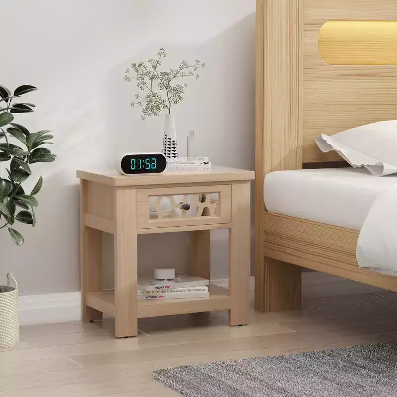 Tavolino comodino da salotto, con cassetto, per soggiorno o camera da letto, stile rustico