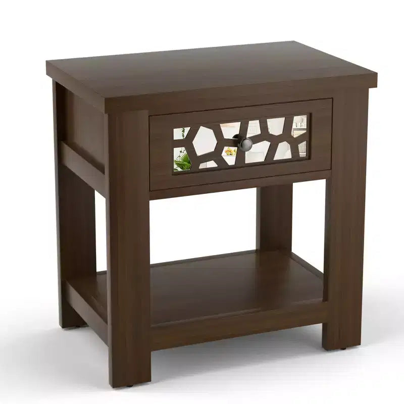 Side End Table Nightstand with Drawer for Living Room Bedroom Rustic