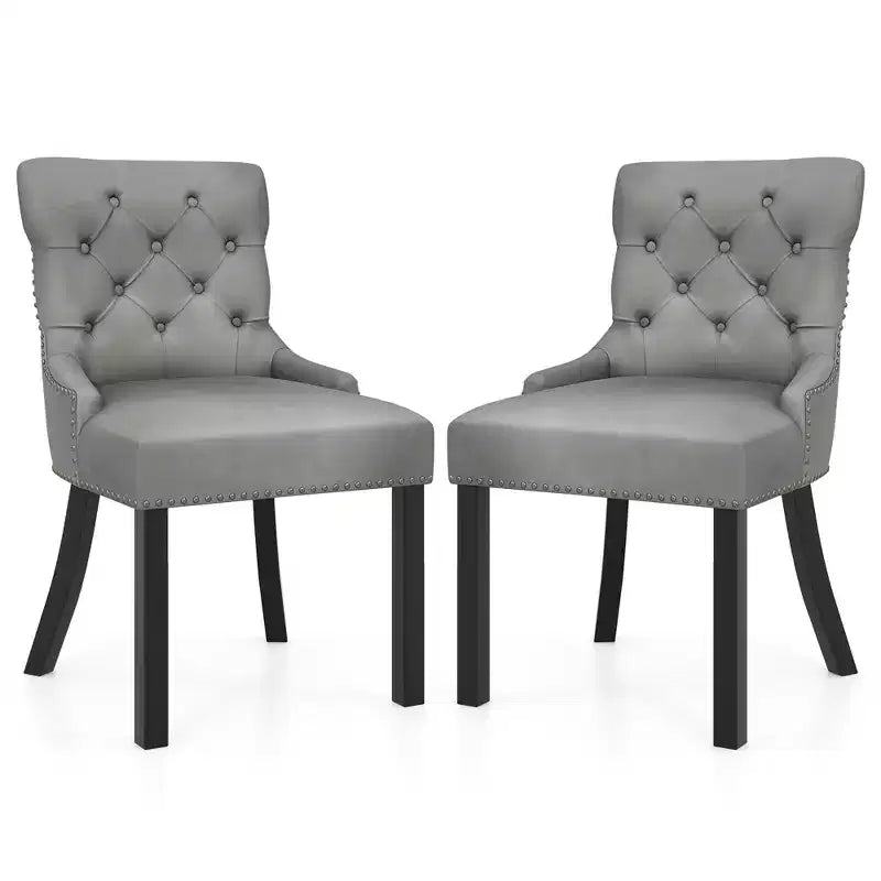 Costway Upholstered Dining Chairs Set of 2 w/ Rubber Wood Legs Padded Seat Nailhead Trim