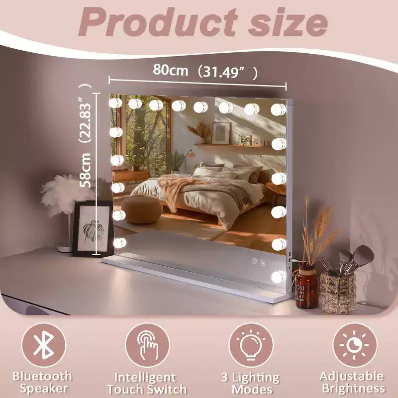 Specchio da bagno Jex Modern 31" con luci, altoparlante e porta di ricarica USB