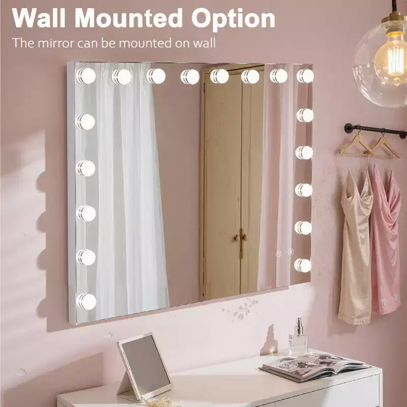 Specchio da bagno Jex Modern 31" con luci, altoparlante e porta di ricarica USB