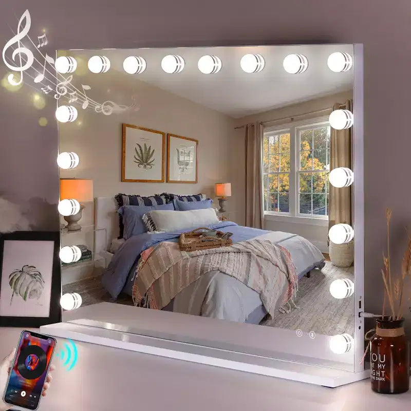 Specchio da bagno Jex Modern 31" con luci, altoparlante e porta di ricarica USB