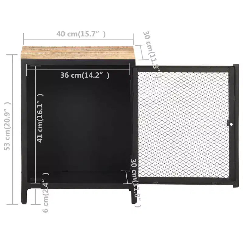 Comodino 40x30x53 cm in legno massello di mango grezzo