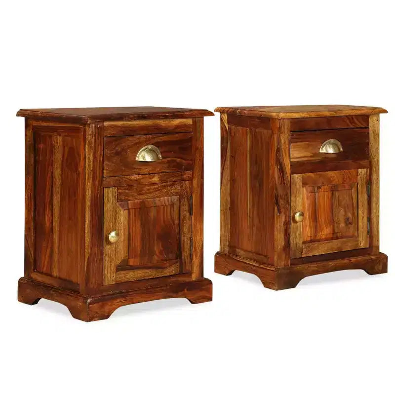 vidaXL Nightstand Storage Bedside Table for Home Bedroom Solid Wood Acacia - Set of 2
