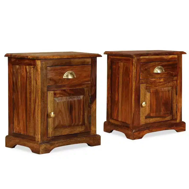 Comodino da notte Tavolino da letto in legno massello di acacia (2 pezzi)