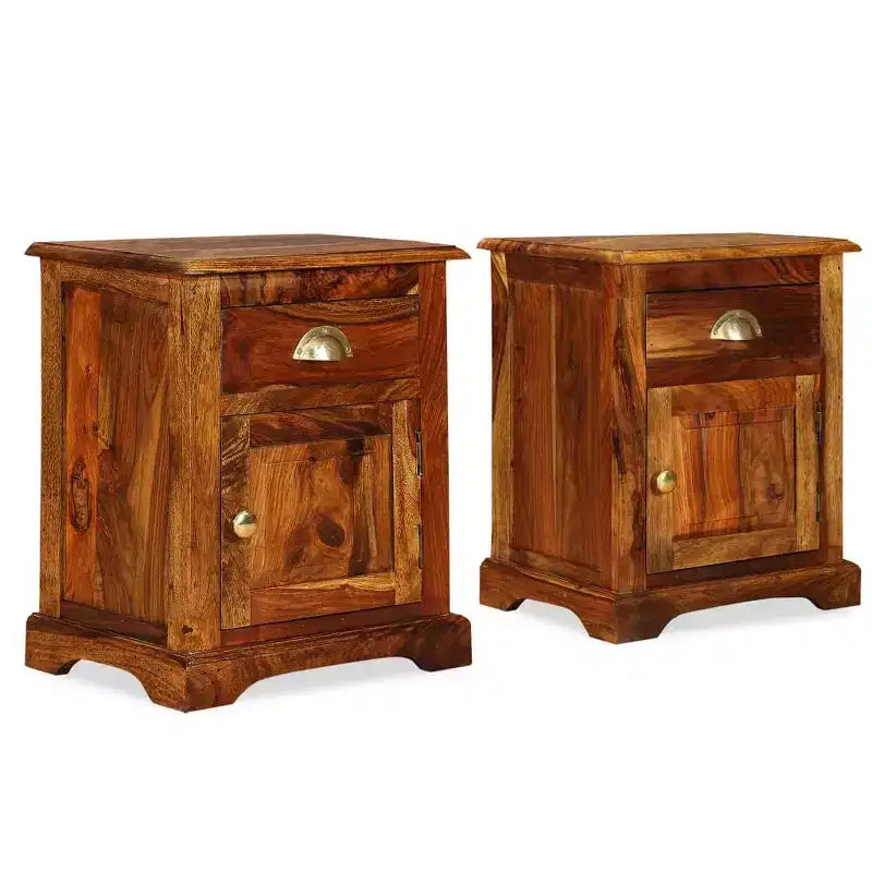 Comodino da notte Tavolino da letto in legno massello di acacia (2 pezzi)