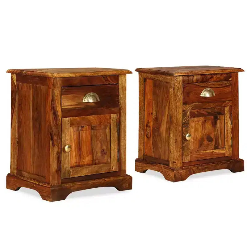 Comodino da notte Tavolino da letto in legno massello di acacia (2 pezzi)