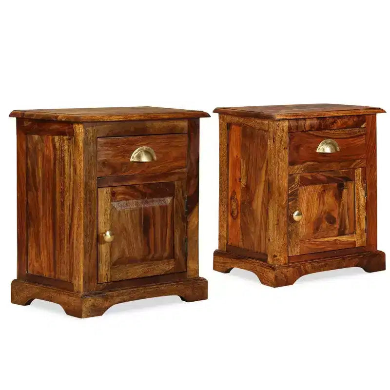 Comodino da notte Tavolino da letto in legno massello di acacia (2 pezzi)