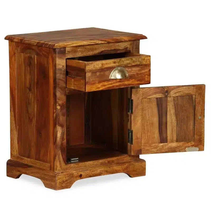 Comodino da notte Tavolino da letto in legno massello di acacia (2 pezzi)