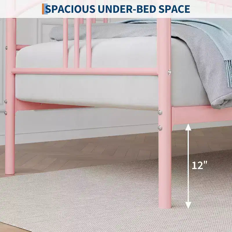 Struttura letto a giorno in metallo per divano letto singolo con contenitore sotto il letto