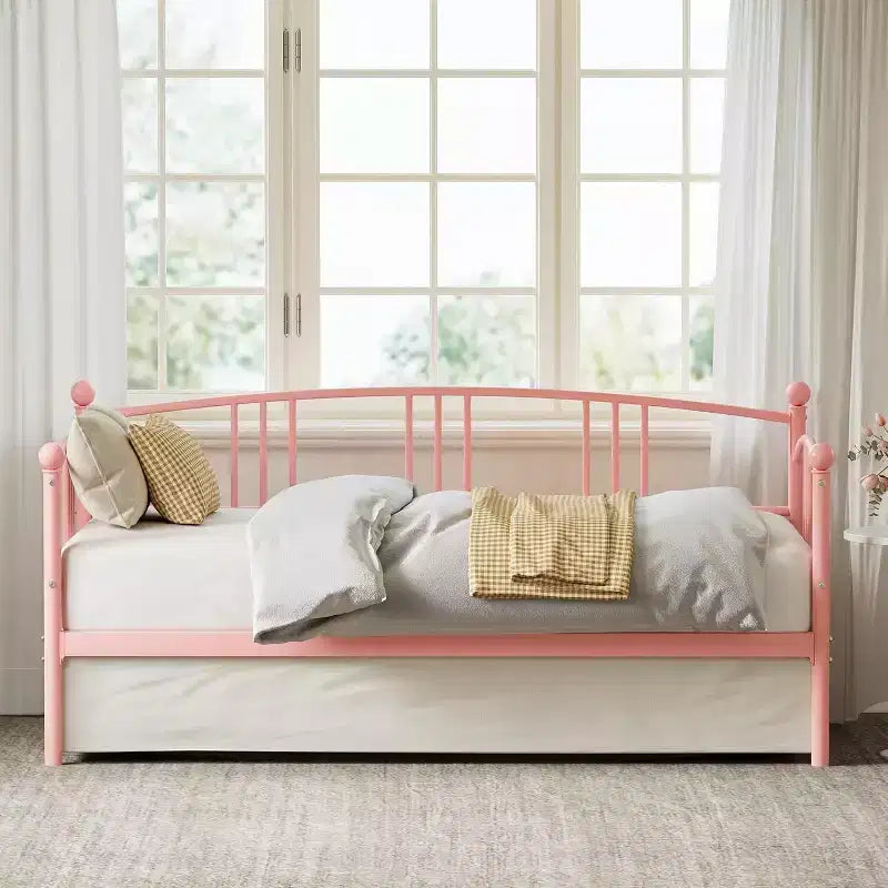 Struttura letto a giorno in metallo per divano letto singolo con contenitore sotto il letto