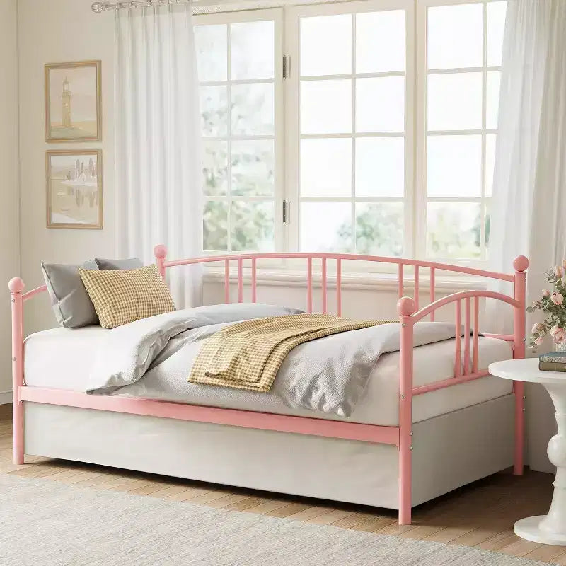 Struttura letto a giorno in metallo per divano letto singolo con contenitore sotto il letto