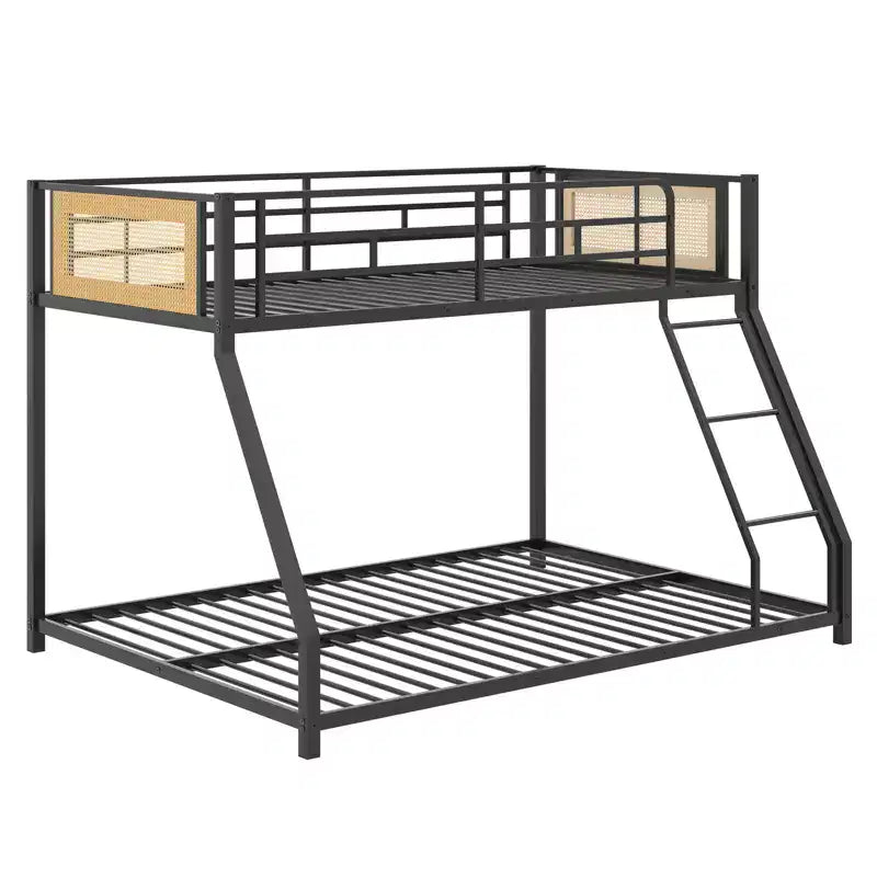 Costway Metal Bunk Bed Twin Over Full Low Profile Bunkbeds w/ Full Length Safety Guardrail