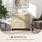 Schedario con Serratura, Mobile Classificatore Boho a 2 Cassetti con Barra Appendice Regolabile per Formati Letter, A4 e Legali