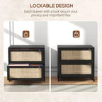 Schedario con Serratura, Mobile Classificatore Boho a 2 Cassetti con Barra Appendice Regolabile per Formati Letter, A4 e Legali