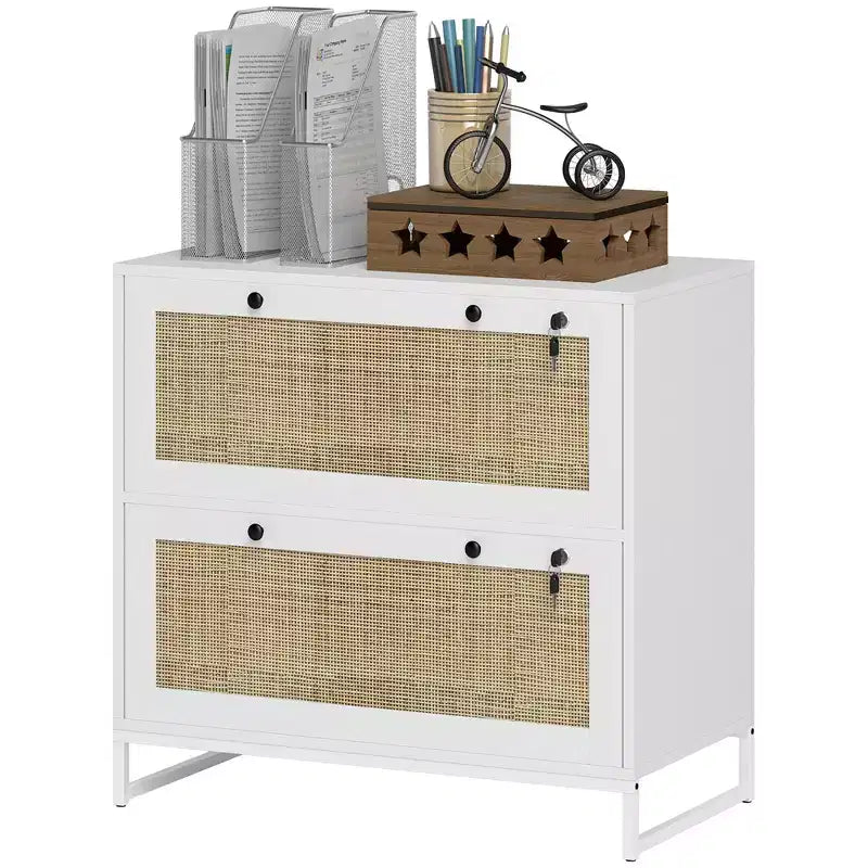 Lockable Filing Cabinet, Boho 2 Drawer File Cabinet with Adjustable Hanging Bar for Letter, A4 and Legal Size
