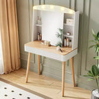 Okak Modern Makeup Vanity with Sliding Mirror, Vanity Desk with Big-Capacity Storage, Compact Vanity for Bedroom, Dressing Room, White