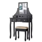 Costway Rotatable Mirror Vanity Set Makeup Dressing Table and Stool w/ 5 Drawers
