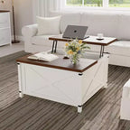 Coffee Table for Living Room with Lift Top and Storage, Square Industrial Design with X-Shaped Decor, Durable and Stylish