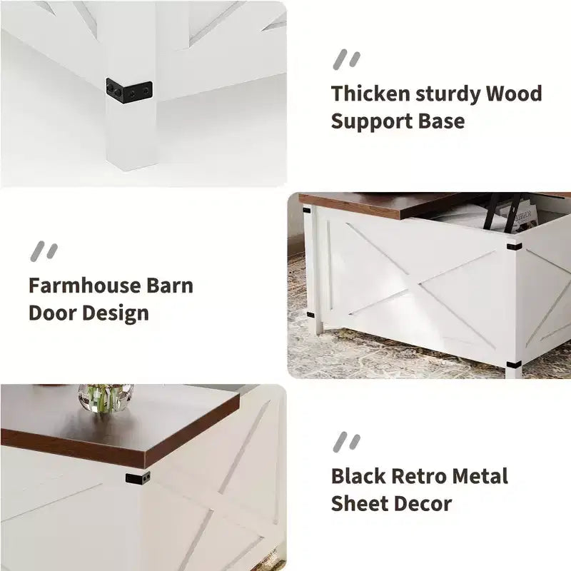 Coffee Table for Living Room with Lift Top and Storage, Square Industrial Design with X-Shaped Decor, Durable and Stylish