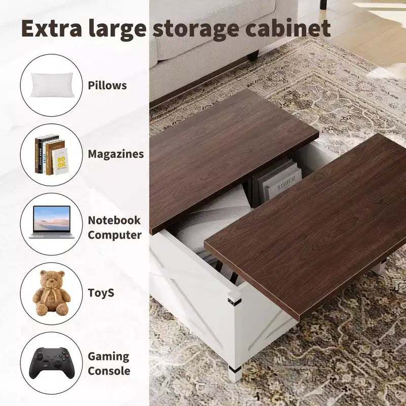 Coffee Table for Living Room with Lift Top and Storage, Square Industrial Design with X-Shaped Decor, Durable and Stylish