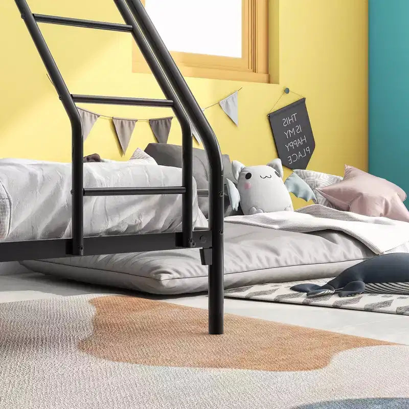Struttura letto a castello in metallo Hyacinth Modern Heavy Duty a due piazze e mezza con ringhiera superiore rinforzata