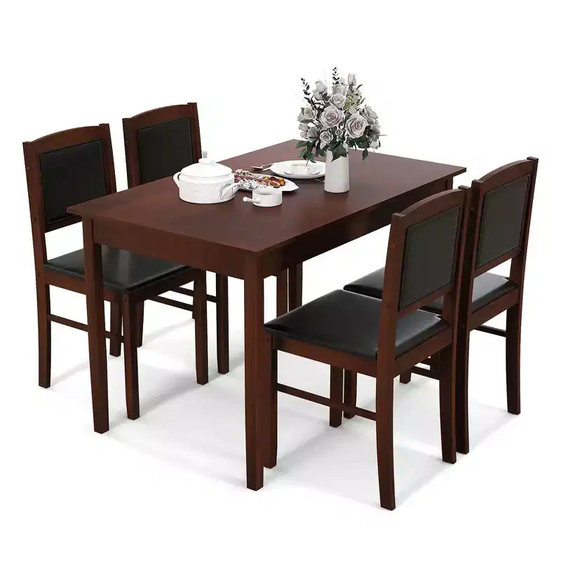 Costway 5 PCS Dining Table Set for 4 w/Rubber Wood Legs Upholstered Seat Padded Backrest