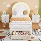 Struttura letto imbottita singola con cassetto portaoggetti e testiera arcobaleno per bambini, supporto a doghe in legno massiccio, non è necessario il box spring, facile da montare