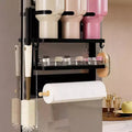 Magnetic Cup Holder for Refrigerator Side  Foldable Space-Saving Organizer with Shelf & Hooks, Holds 3 Large Cups, No Drill Installation for Kitchen